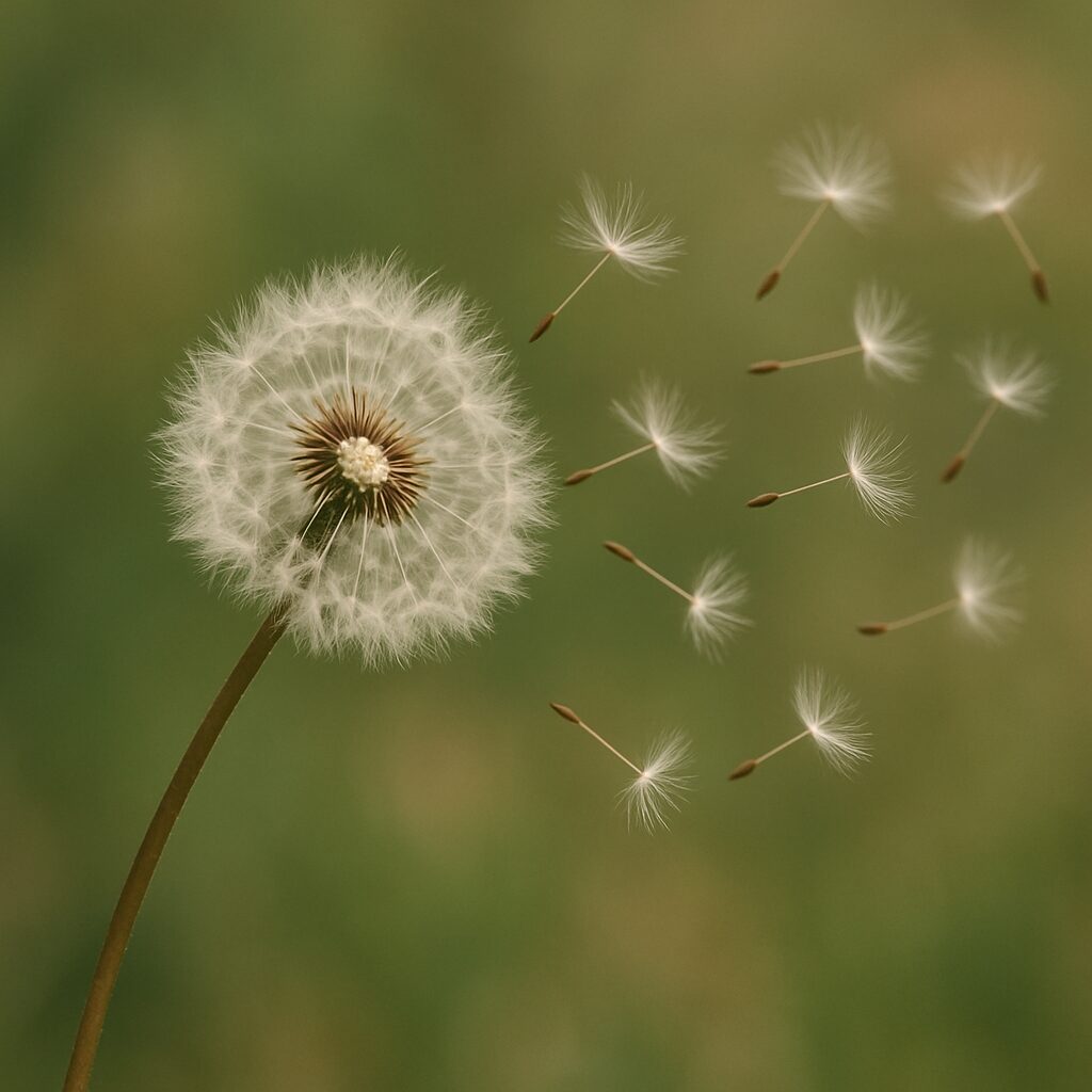Dandelion blowing in the wind